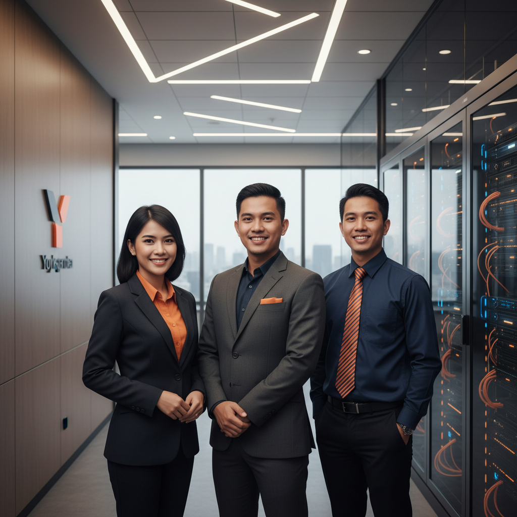 Tim profesional IT Jogjagomedia di ruang server kantor modern Yogyakarta
